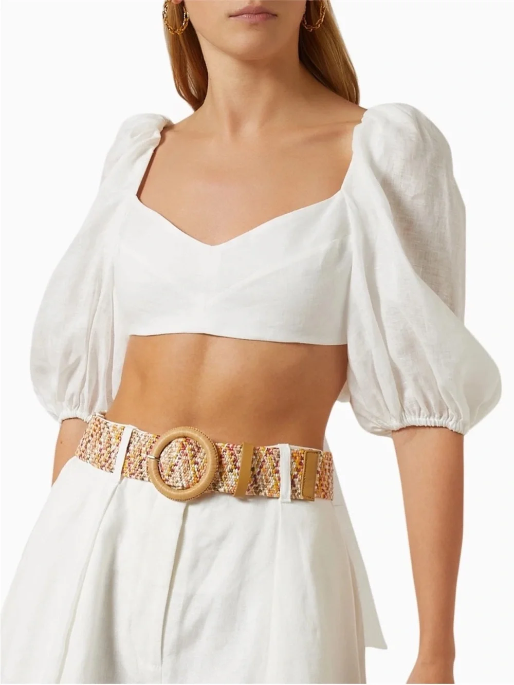 Zimmermann White Puff-Sleeve Cropped Blouse